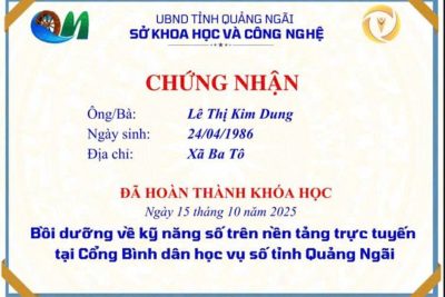 Trường MN Ba Nam hoàn thành lớp đồi dưỡng kỹ năng số trên nền tảng trực tuyến tại cổng Bình dân học vụ số